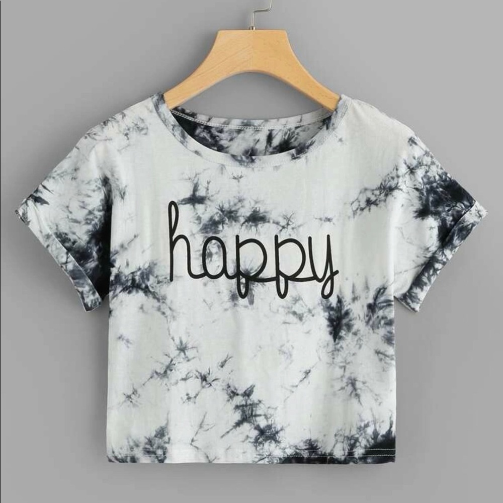 Letter Print Tie Die Cropped Tee • ROMWE